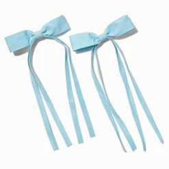 Barrettes à nœud à longs pans en ruban gros-grain bleu - Lot de 2