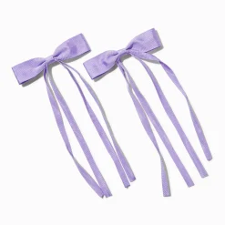Barrettes à nœud à longs pans en ruban gros-grain violettes - Lot de 2