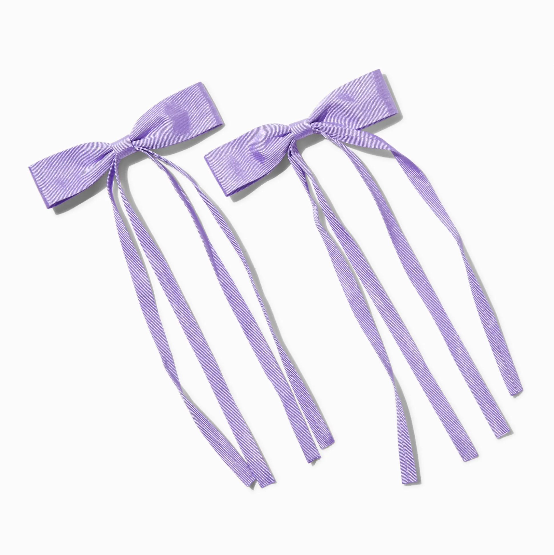 Barrettes à nœud à longs pans en ruban gros-grain violettes - Lot de 2