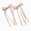 Barrettes à nœud à longs pans en ruban gros-grain rose tendre - Lot de 2