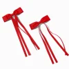 Barrettes à nœud à longs pans en ruban gros-grain rouges - Lot de 2