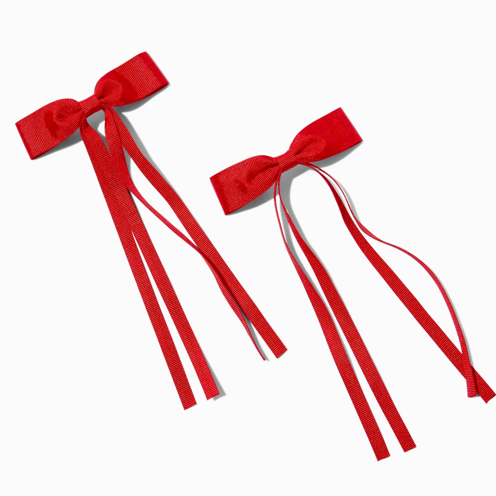 Barrettes à nœud à longs pans en ruban gros-grain rouges - Lot de 2