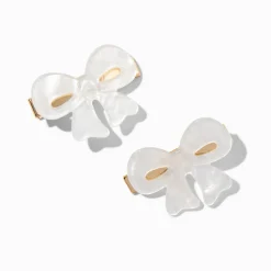 Barrettes à nœud acrylique crème - Lot de 2