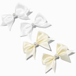 Barrettes à nœud satinées perle d'imitation Claire's Club - Lot de 4