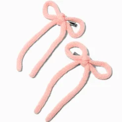 Barrettes à nœuds tricotés rose tendre- Lot de 2