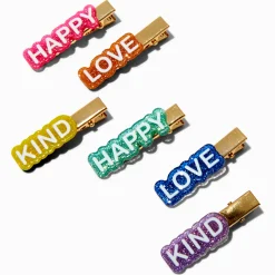 Barrettes « Affirmation » arc-en-ciel à paillettes Claire’s Club - Lot de 6