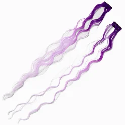 Barrettes avec extensions de cheveux synthétiques bouclés dégradé violet - Lot de 2