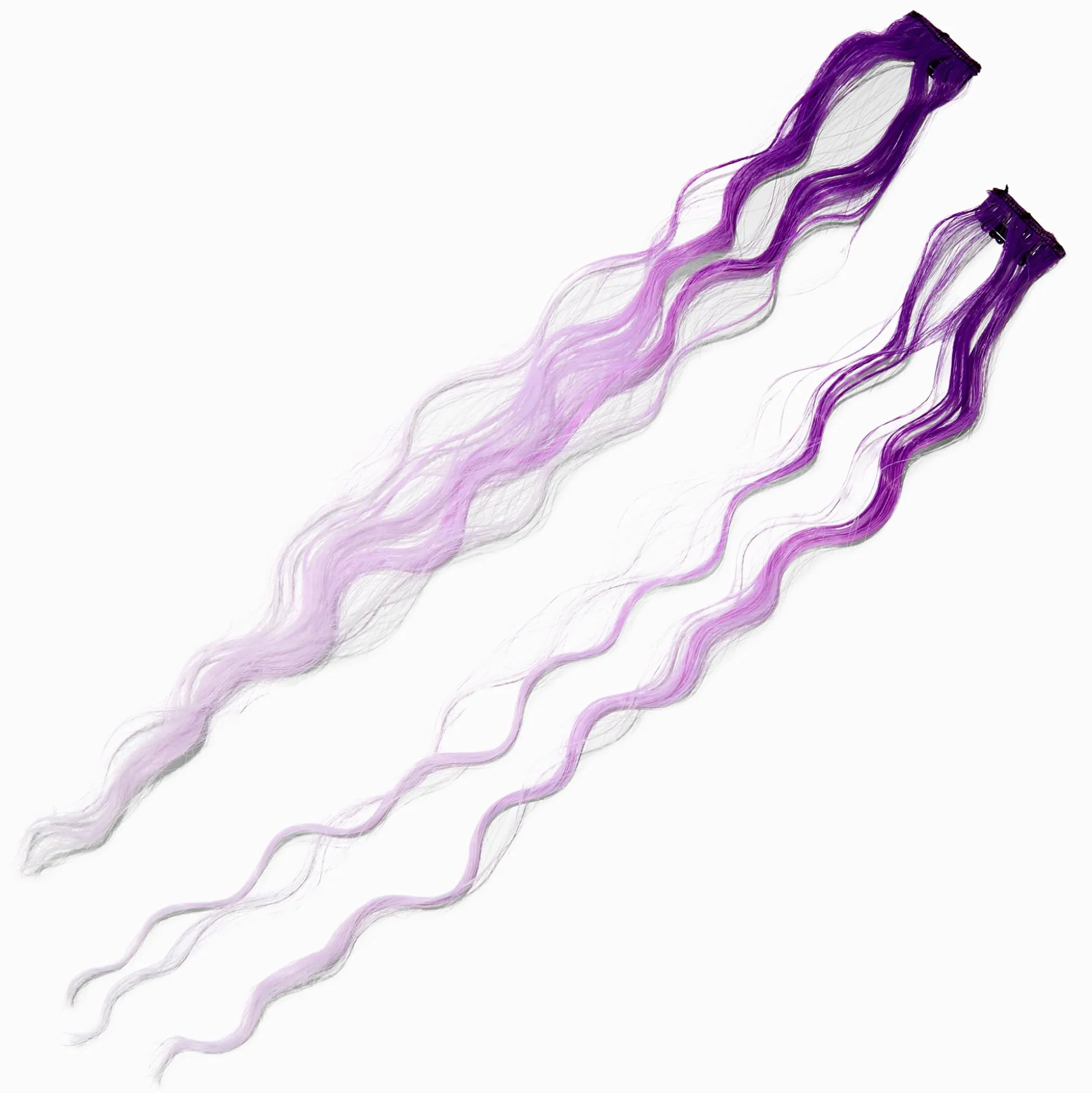 Barrettes avec extensions de cheveux synthétiques bouclés dégradé violet - Lot de 2