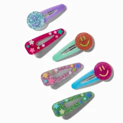 Barrettes clic clac à visage souriant pailletées - Lot de 6