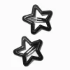 Barrettes clic clac ajourées étoile similicuir noires - Lot de 2