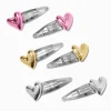 Barrettes clic clac cœur bombé métalliques - Lot de 6