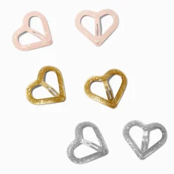Barrettes clic clac découpe cœur pailletées Claire's Club - Lot de 6