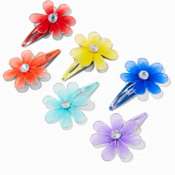 Barrettes clic clac fleurs en filet arc-en-ciel Claire's Club - Lot de 6