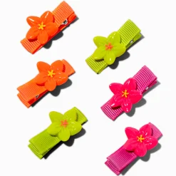 Barrettes clic clac fleurs fluo Claire's Club - Lot de 6