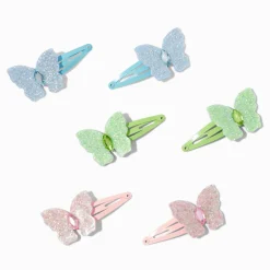 Barrettes clic clac motif papillon pailleté Claire's Club - Lot de 6