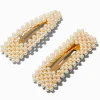 Barrettes clic clac perle d'imitation couleur dorée - Lot de 2