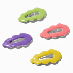Barrettes clic clac silicone ondulées couleurs fluo - Lot de 4