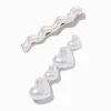 Barrettes cœur et vague perle d'imitation - Lot de 2