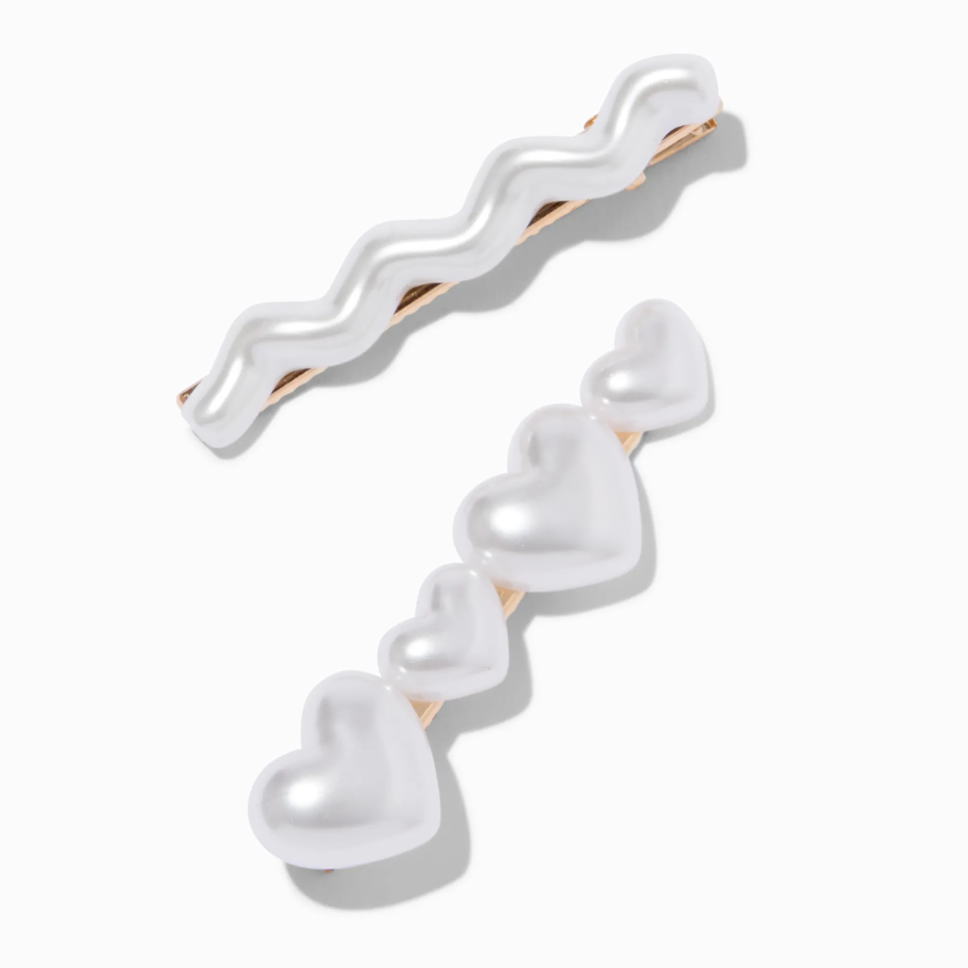 Barrettes cœur et vague perle d'imitation - Lot de 2
