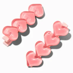 Barrettes cœurs bombés roses - Lot de 2