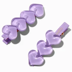 Barrettes cœurs bombés violettes - Lot de 2
