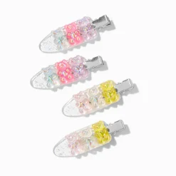 Barrettes de coiffure sans frisottis couleur argentée oursons en gélatine Gummy Bear® - Lot de 4