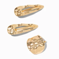 Barrettes manchettes d'oreilles martelées couleur dorée - Lot de 3