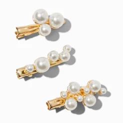 Barrettes perle d'imitation couleur dorée - Lot de 3