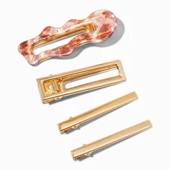 Barrettes rectangulaires ondulées métalliques couleur dorée - Lot de 4