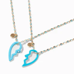 Best Friends Blue Enamel Split Heart Pendant Necklaces - 2 Pack
