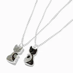 Best Friends Glitter Kitty Cat Pendant Necklaces - 2 Pack