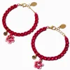 Best Friends Pink Enamel Flower Rhinestone Bracelets - 2 Pack