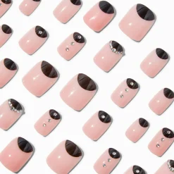 Black & Nude Bling Short Square Vegan Faux Nail Set - 24 Pack