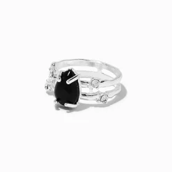 Black Crystal Pear Silver-tone Ring