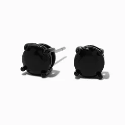 Black Cubic Zirconia 7mm Round Stud Earrings
