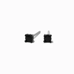 Black Cubic Zirconia 3mm Round Stud Earrings