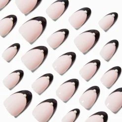 Black French Tip Short Almond Vegan Faux Nail Set - 24 Pack