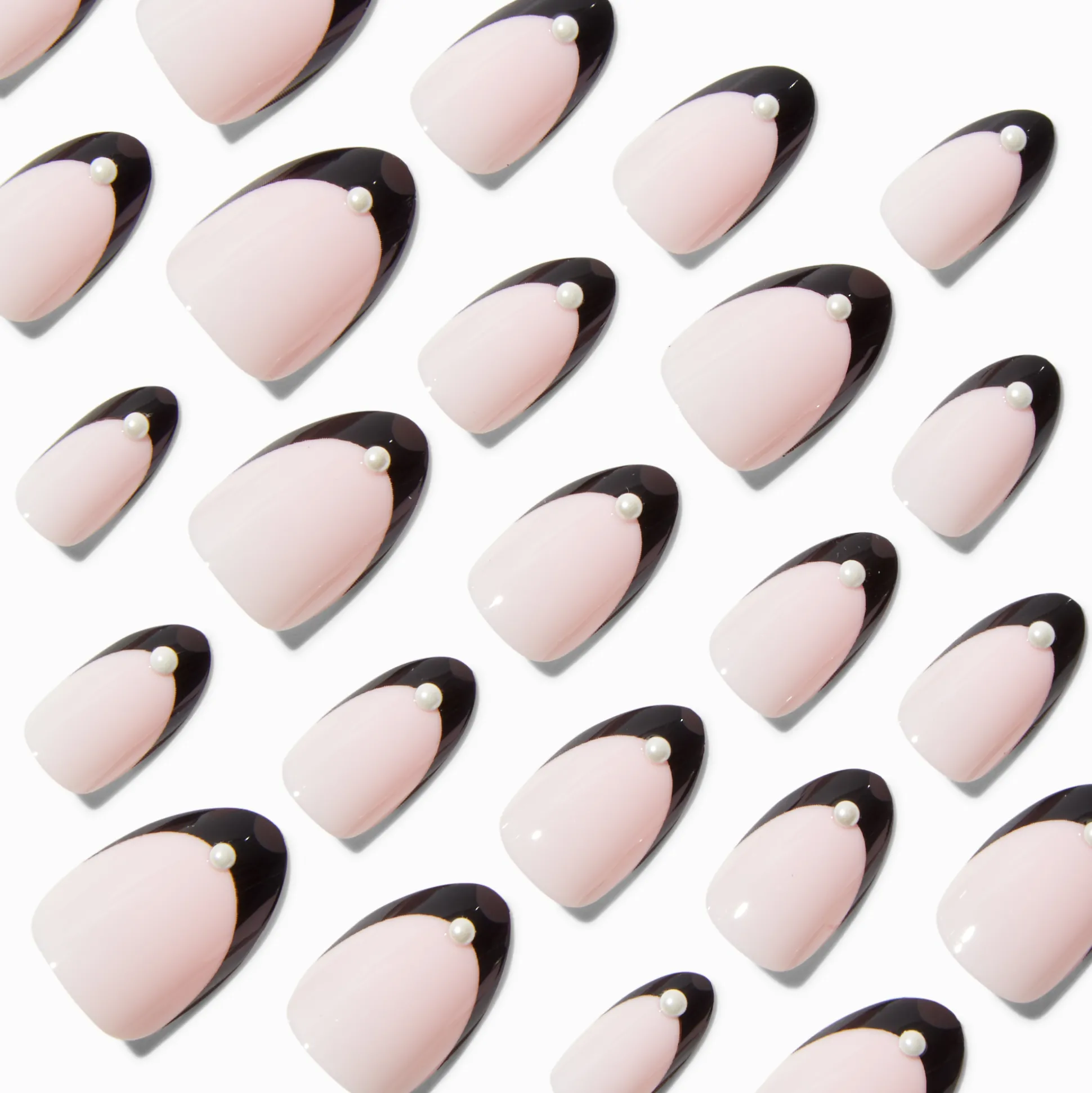 Black French Tip Short Almond Vegan Faux Nail Set - 24 Pack