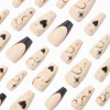 Black Heart Bling French Tip Squareletto Vegan Faux Nail Set - 24 Pack