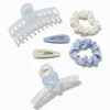 Blue & Cream Mixed Scrunchie & Hair Clip Set - 6 Pack