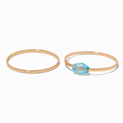 Blue Beaded Gold-tone Ring Stack - 2 Pack