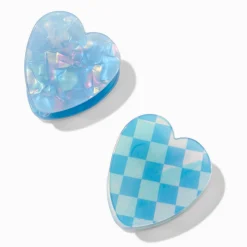 Blue Checkered Heart Hair Claws - 2 Pack