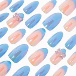 Blue 3D Bow Stiletto Vegan Faux Nail Set - 24 Pack