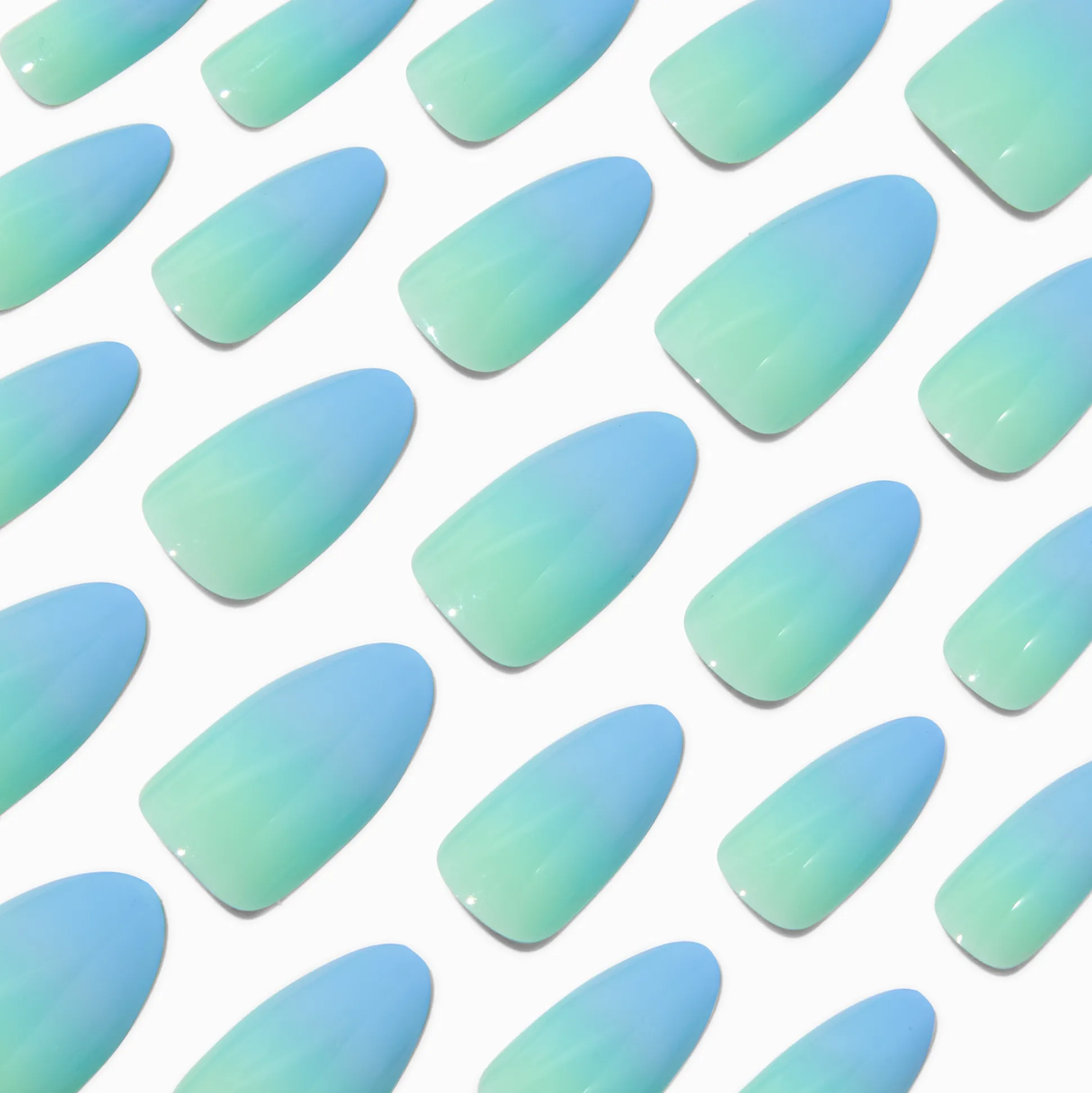 Blue Ombré Long Almond Vegan Faux Nail Set - 24 Pack