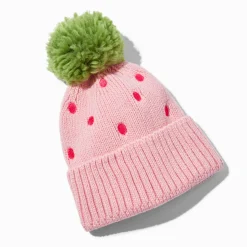 Bonnet tricot fraise rose