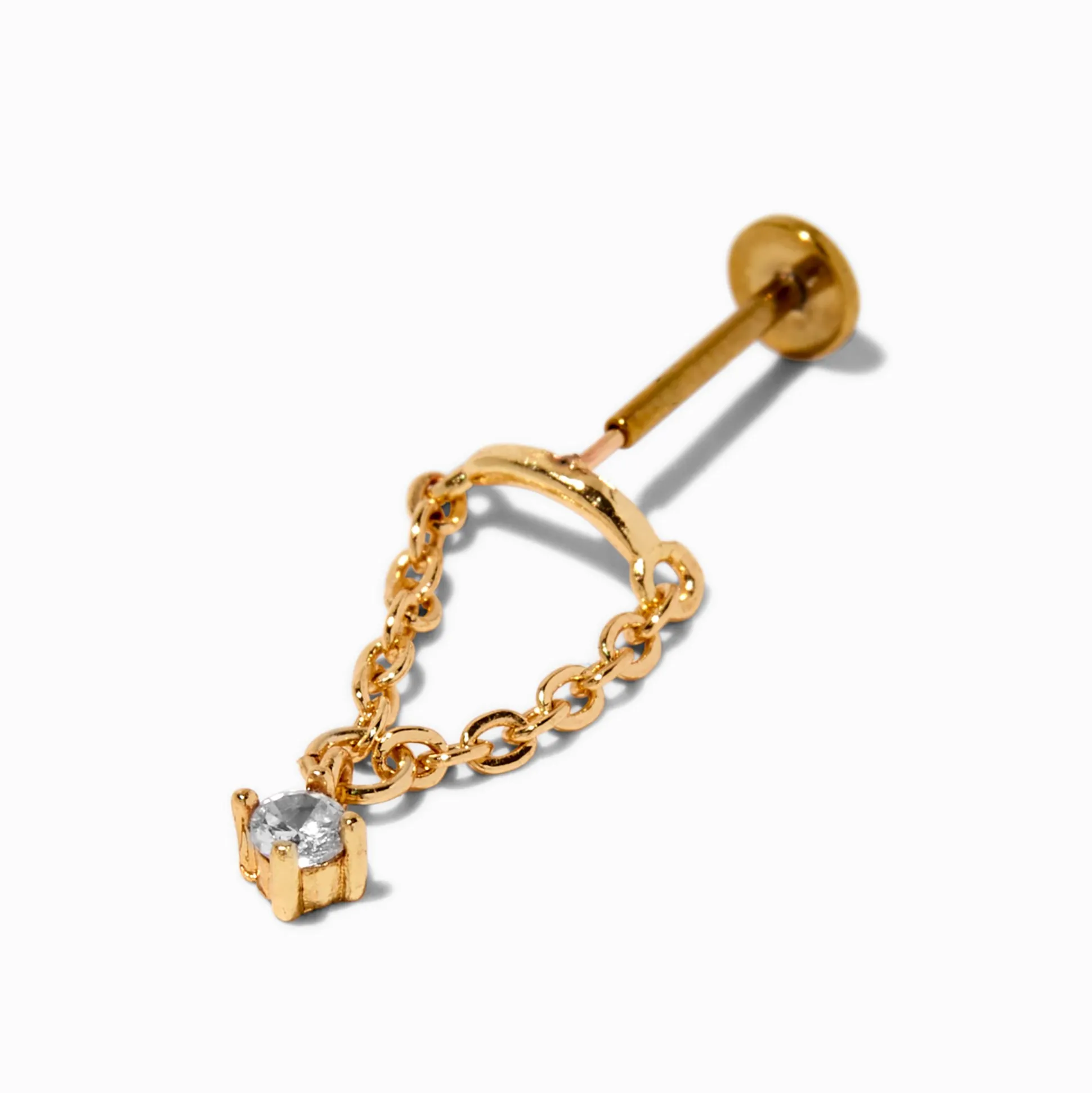 Boucle d’oreille non filetée pour piercing hélix avec strass pendant 1,2 mm acier inoxydable couleur dorée