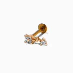 Boucle d’oreille non filetée pour piercing hélix avec zircon cubique pendant en acier inoxydable couleur dorée
