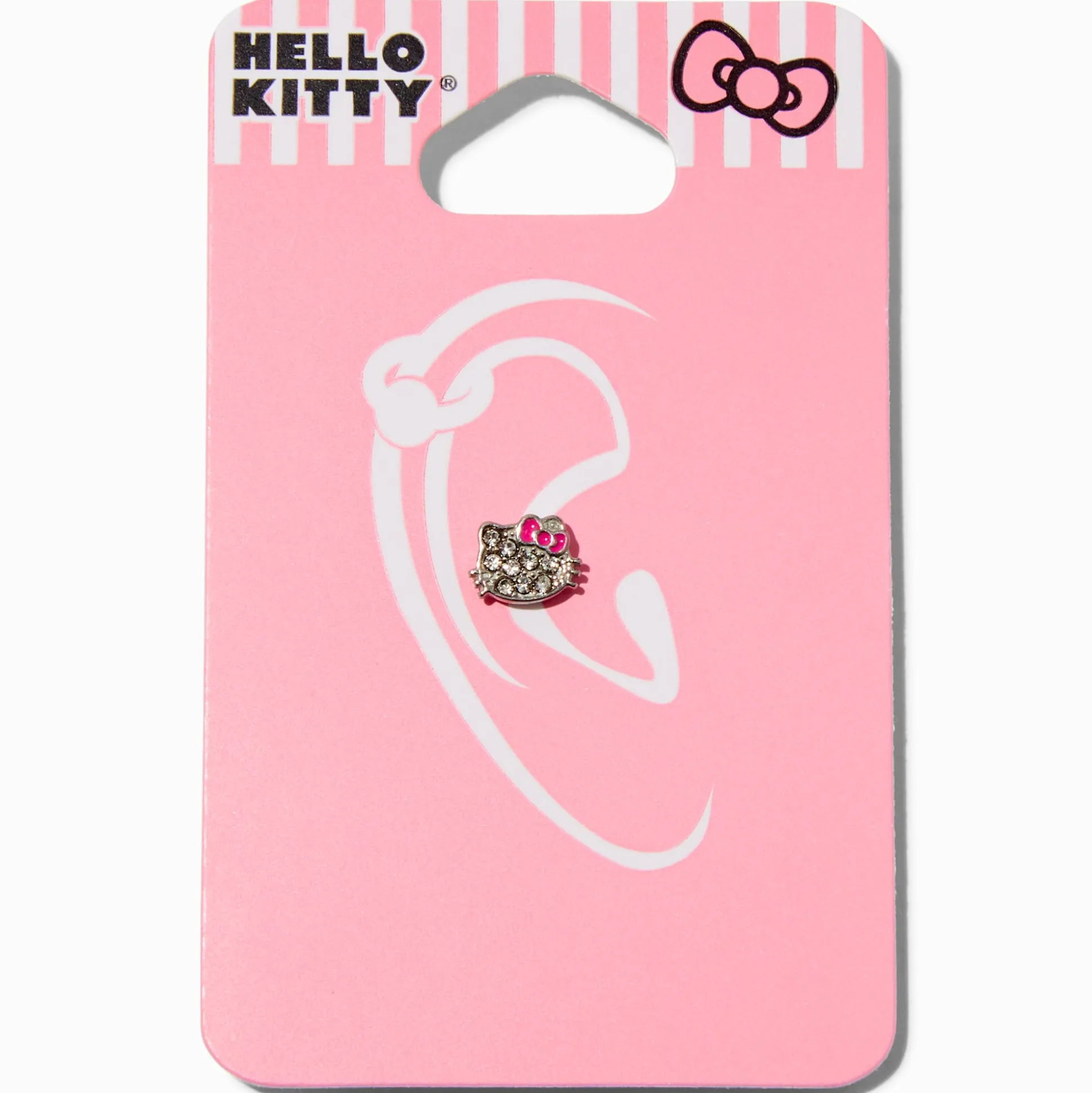 Boucle d’oreille pour piercing au cartilage 0,8 mm visage strass en acier inoxydable Hello Kitty®