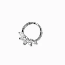 Boucle d'oreille Daith à charnière fleur 1,2 mm en zircon cubique et acier inoxydable couleur argentée