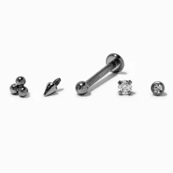 Boucles d’oreilles à arrière plat pour piercing hélix 1,0 mm avec embouts interchangeables en zircon cubique titane couleur argentée - Lot de 5